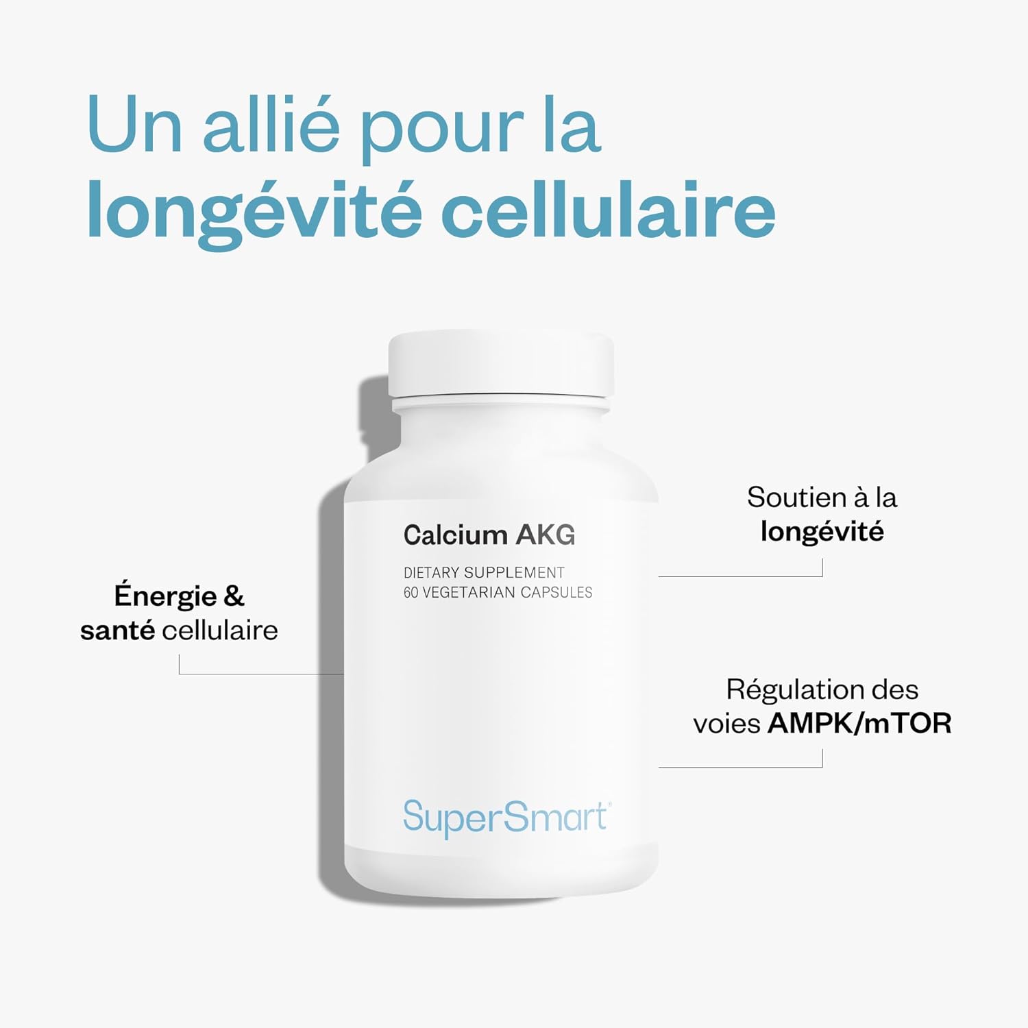 Calcium AKG - Calcium Alpha-Ketoglutarate (Ca-AKG) Supplement - Cell Health & Longevity - High Dosage (1000 mg per Day) - Optimal Bioavailability - 60 Vegetable Capsules - SuperSmart - Image 3