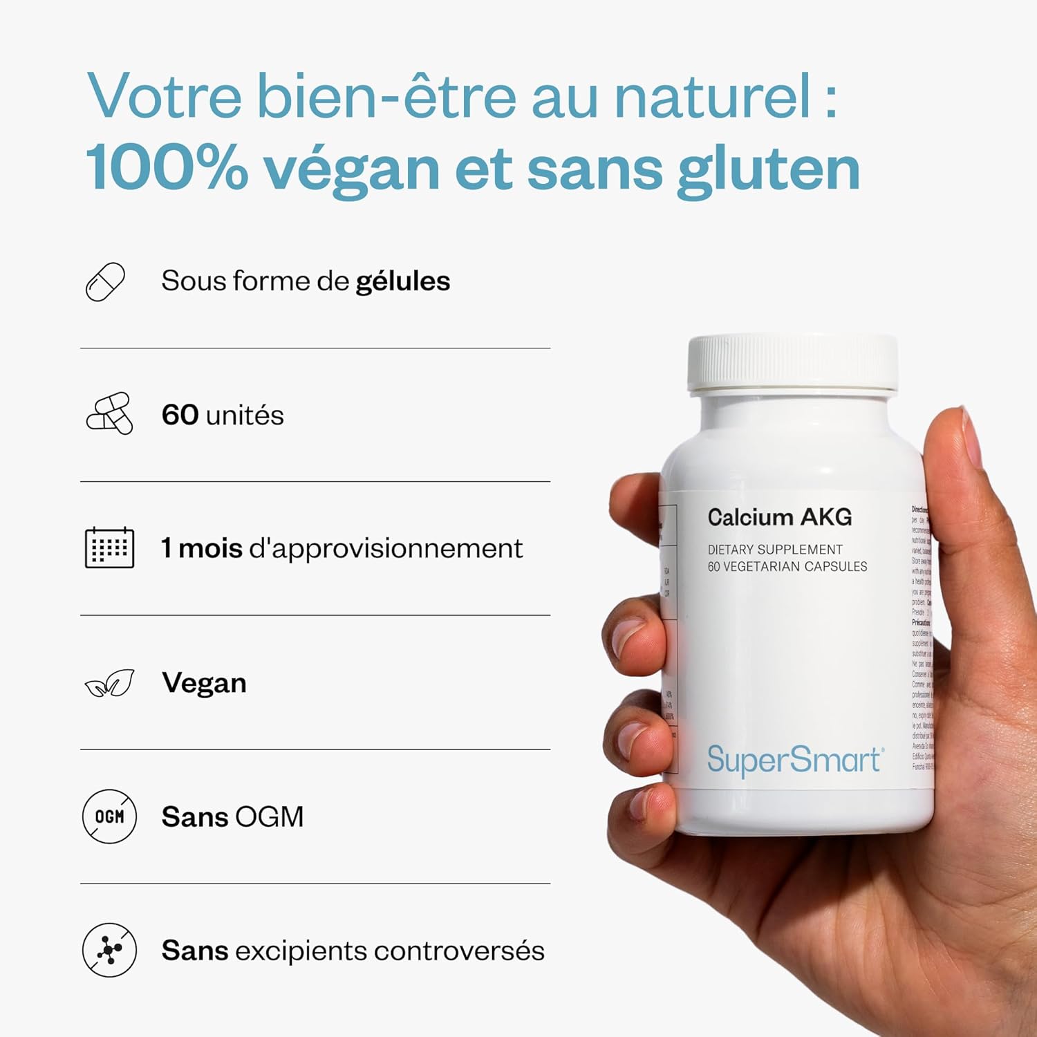 Calcium AKG - Calcium Alpha-Ketoglutarate (Ca-AKG) Supplement - Cell Health & Longevity - High Dosage (1000 mg per Day) - Optimal Bioavailability - 60 Vegetable Capsules - SuperSmart - Image 5