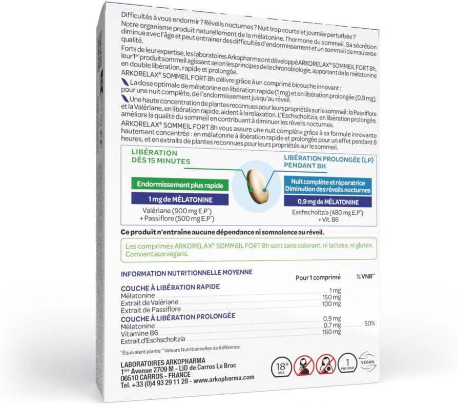 Arkopharma - Arkorelax Strong Sleep 8 hours XL - Allows you to regain quality sleep without addiction - 30 tablets - Image 9