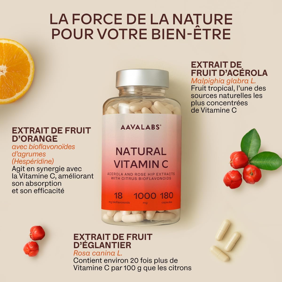 Vitamin C 1000mg - Vitamin C Acerola Natural Vegan Highly Bioavailable With Rose hips and Citrus Flavonoids - Supports the Immune System, Reduces Fatigue - 180 Capsules - Image 5
