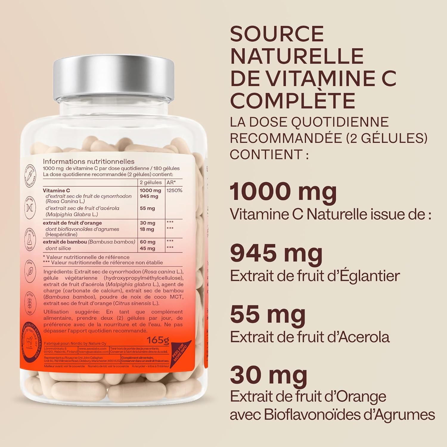 Vitamin C 1000mg - Vitamin C Acerola Natural Vegan Highly Bioavailable With Rose hips and Citrus Flavonoids - Supports the Immune System, Reduces Fatigue - 180 Capsules - Image 6