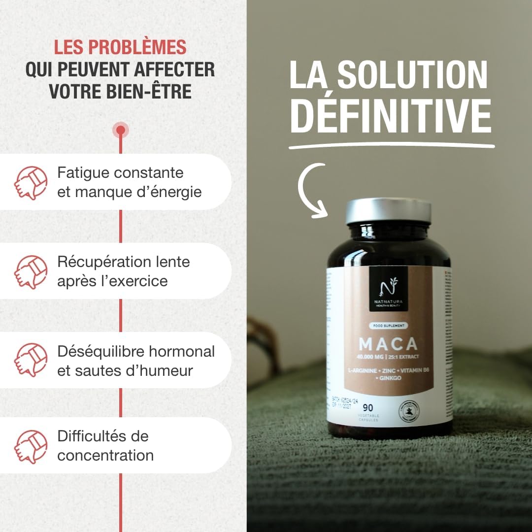 Maca Andina Ultra Concentrate 40.000 mg/day 25:1 | L-Arginine, Zinc, Vit. B6 & Ginkgo – Energy, Vitality & Personal Power | 90 Capsules - Image 4