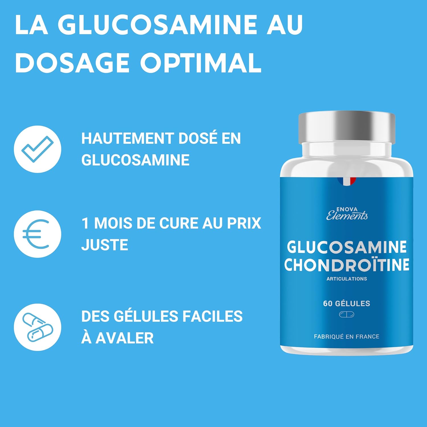 GLUCOSAMINE + CHONDROITIN | Painful joints, Mobility | 60 capsules | Dietary supplement | Made in France | Glucosamine chondroitin - Image 5