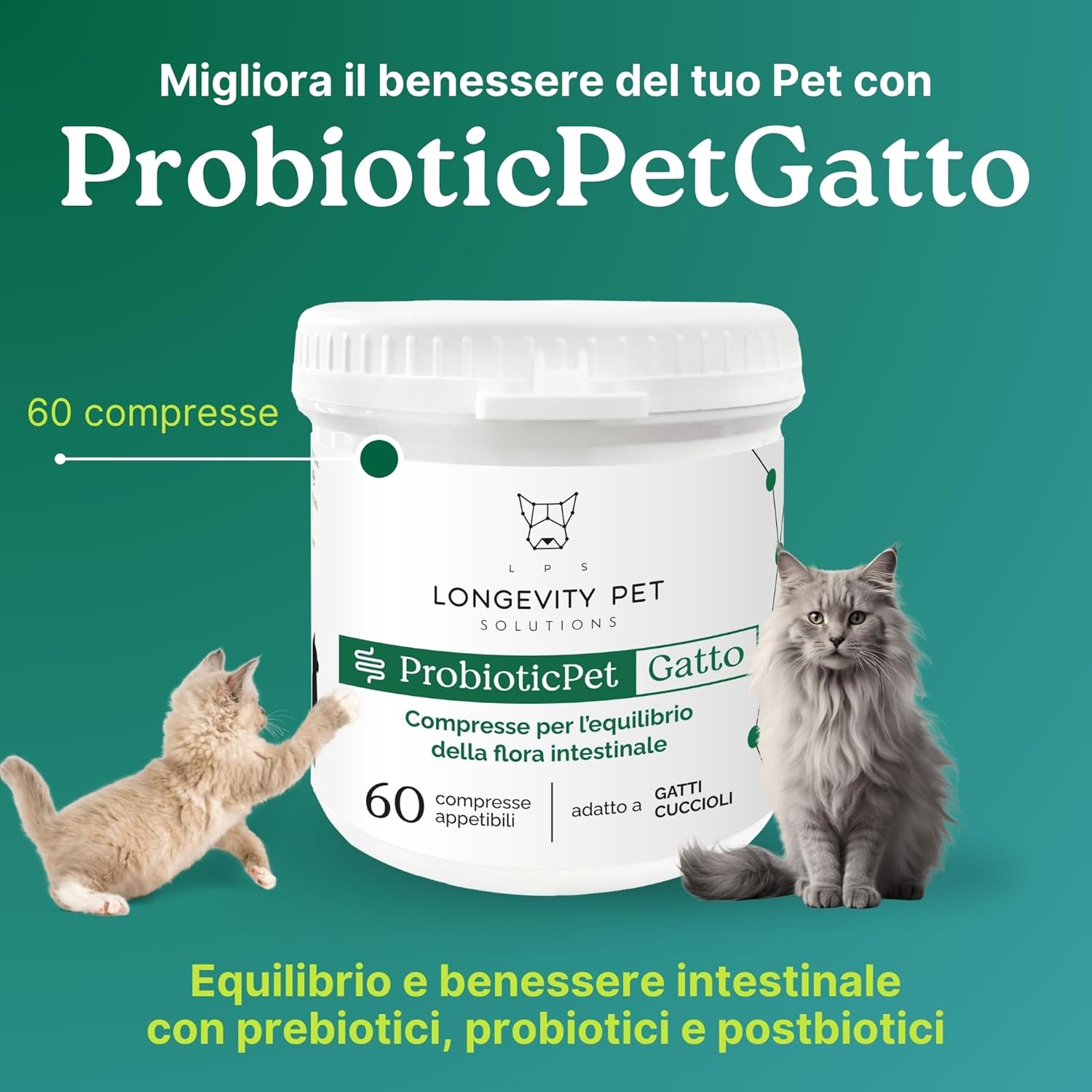 Lactic Ferments ProbioticPet Cat 60 CPR | Probiotics for Gut Balance | Cat Supplements for Diigestion, Poorly Formed Stool, Gut Health | Longevity Pet - Image 3