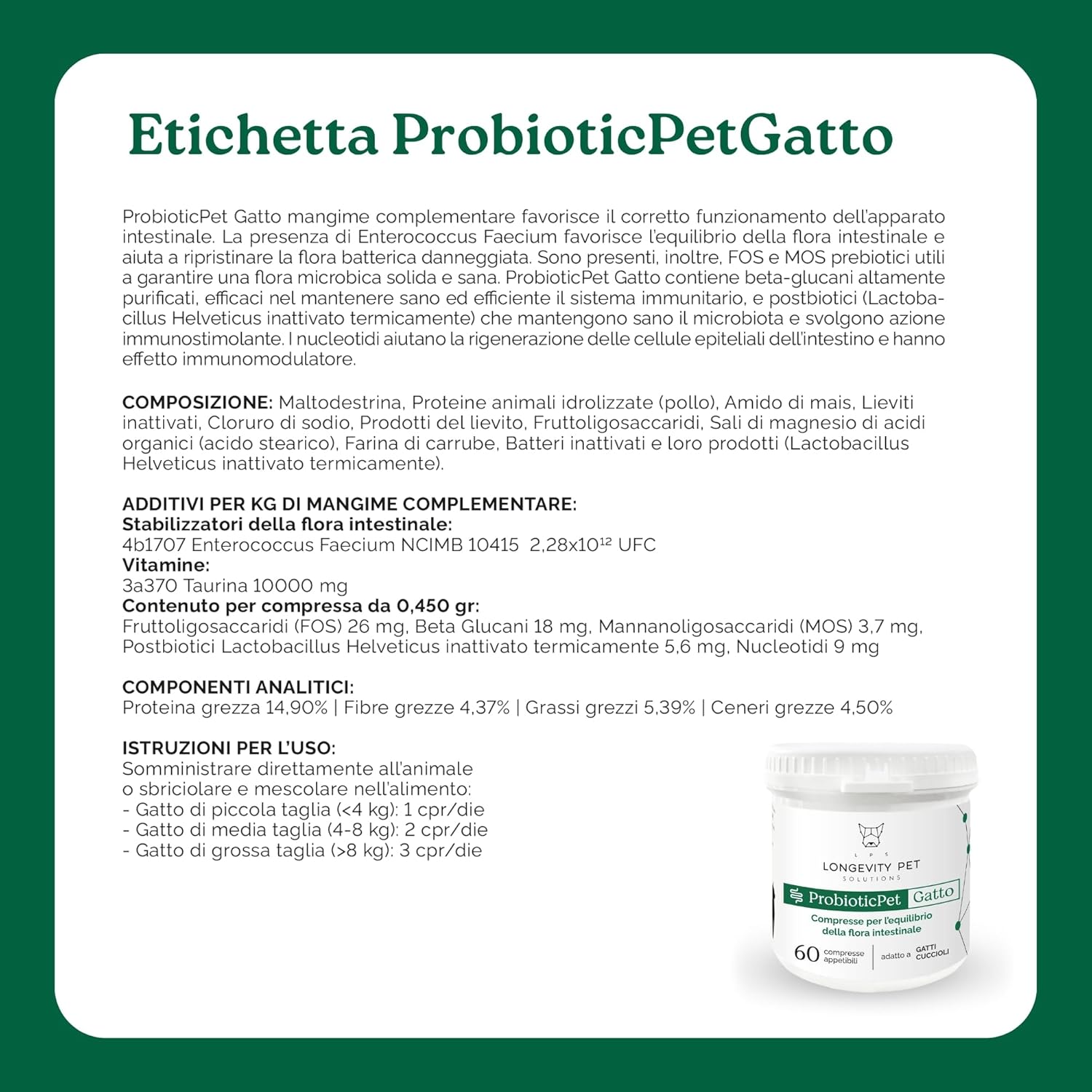 Lactic Ferments ProbioticPet Cat 60 CPR | Probiotics for Gut Balance | Cat Supplements for Diigestion, Poorly Formed Stool, Gut Health | Longevity Pet - Image 7