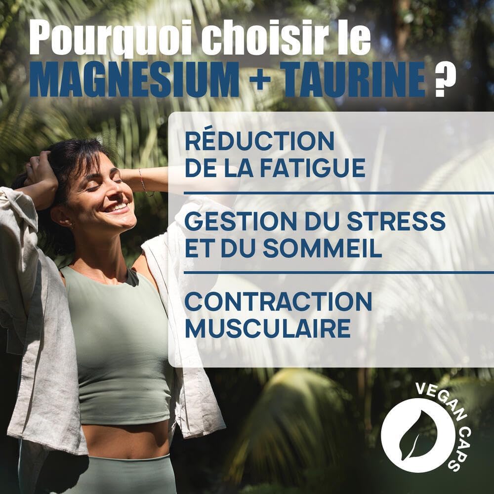 Magnesium Bisglycinate + TAURINE & VITAMIN B6-180 Vegetable Capsules - Fatigue, Stress, Sleep & Muscle Contraction - High Assimilation - Flexible Cure - Eric Favre - Image 3