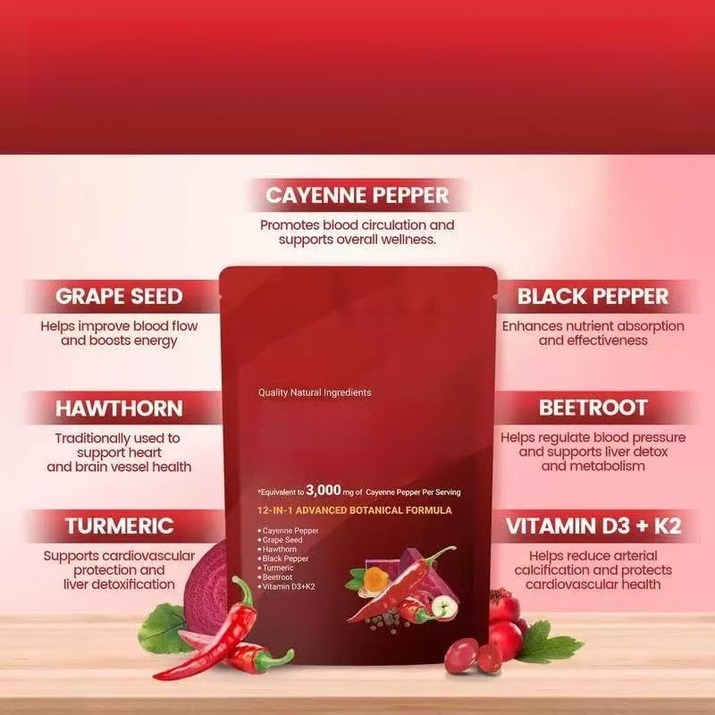 Poivre de Cayenne 12 en 1 – Favorise une circulation saine, l'énergie quotidienne et le flux sanguin – Favorise le métabolisme naturel - Image 4