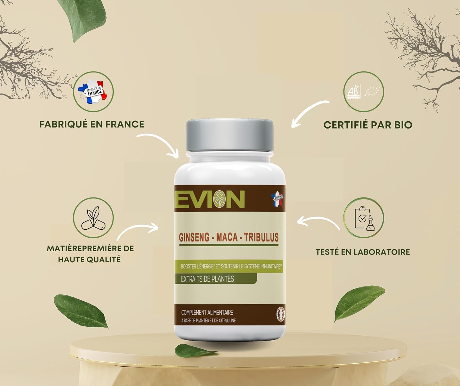 EVION - Maca - Ginseng & Tribulus - Dietary supplement, BOOST ENERGY AND SUPPORT THE IMMUNE SYSTEM - 60 Capsules of 395mg - Image 3