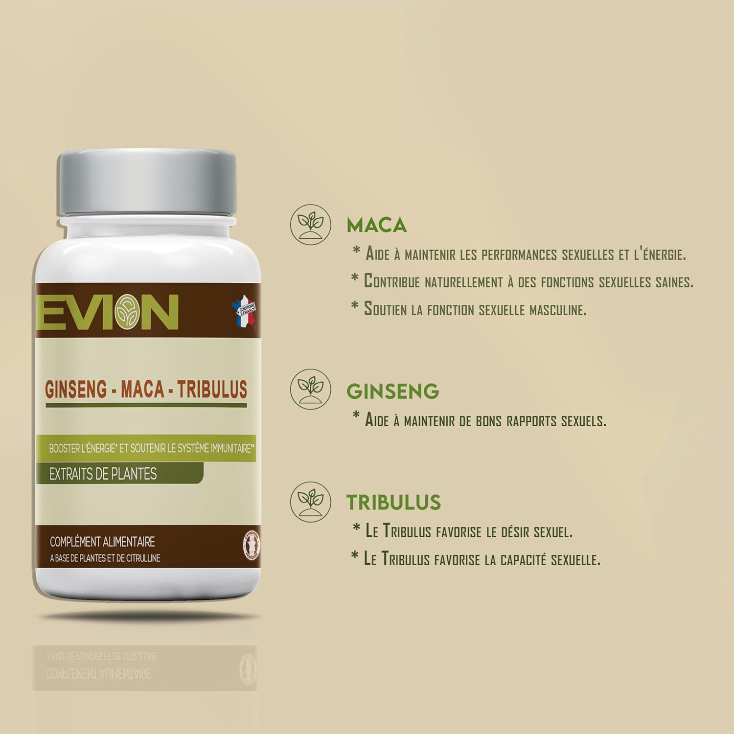 EVION - Maca - Ginseng & Tribulus - Dietary supplement, BOOST ENERGY AND SUPPORT THE IMMUNE SYSTEM - 60 Capsules of 395mg - Image 4