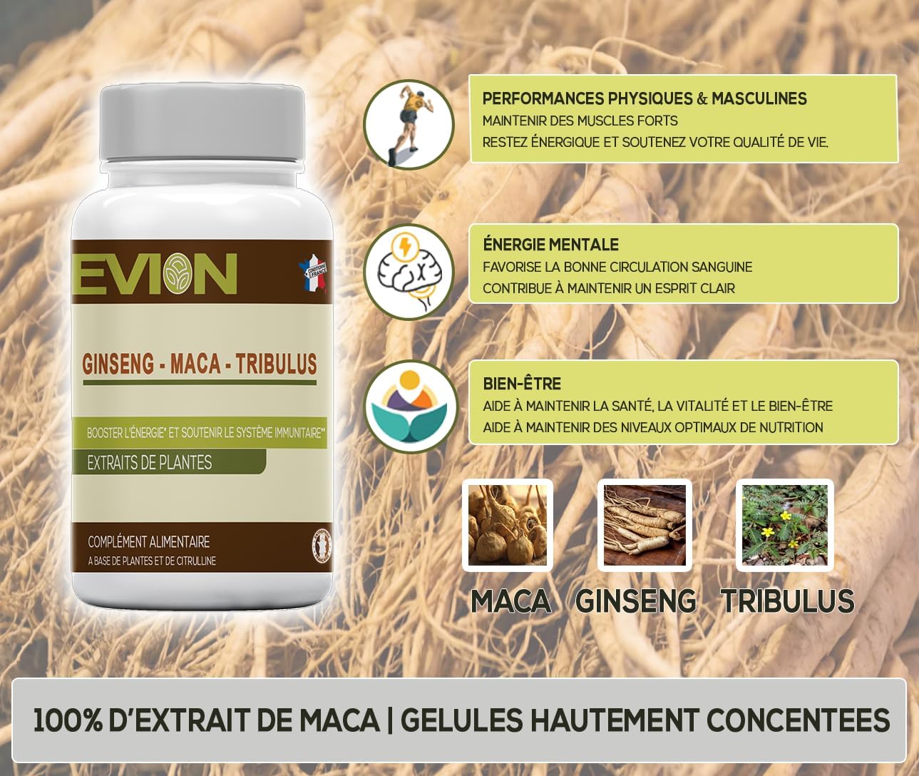 EVION - Maca - Ginseng & Tribulus - Dietary supplement, BOOST ENERGY AND SUPPORT THE IMMUNE SYSTEM - 60 Capsules of 395mg - Image 7