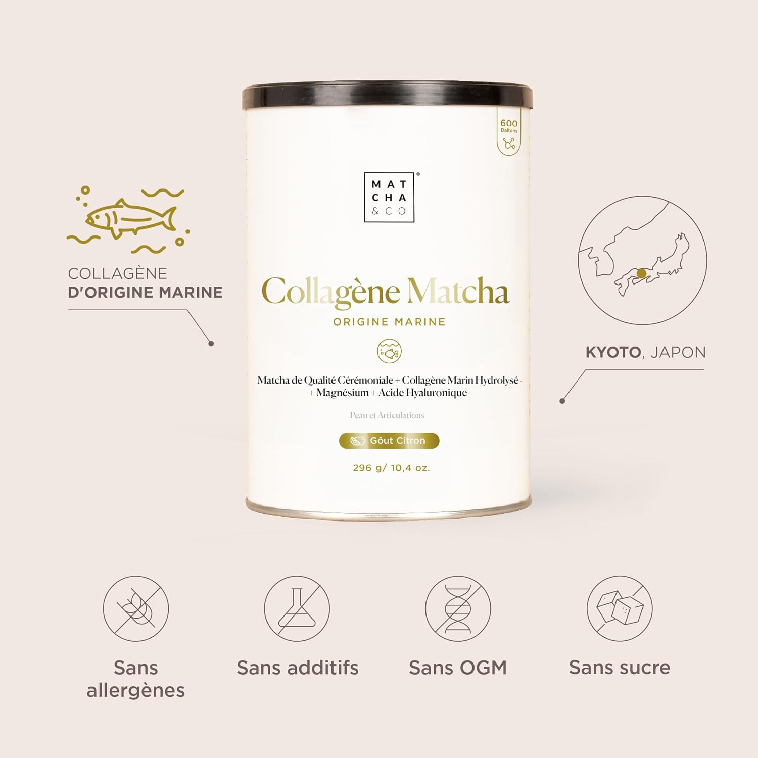 Matcha Collagen Powder with Magnesium and Hyaluronic Acid - Matcha Lemon Flavour - For Joints, Skin and Nails - 296g - Image 3