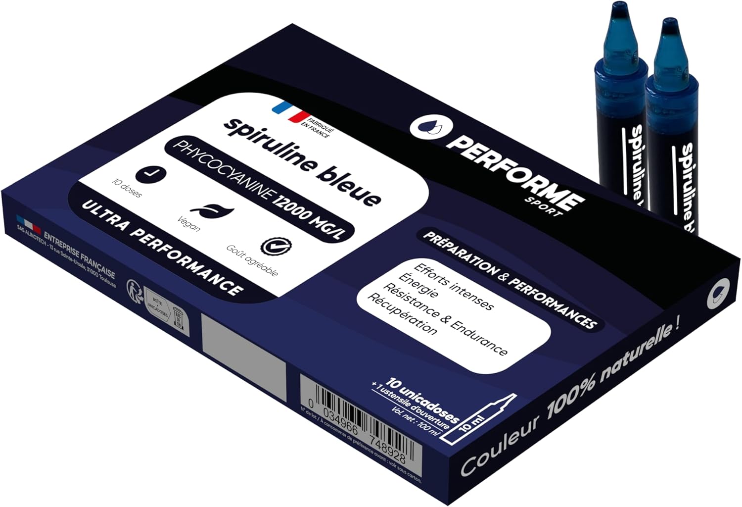 Ultra Concentrated Phycocyanin at 12,000mg/L - Blue Spirulina for Athletes - Increases Perf, Endurance and Accelerates Recovery - 10 Day Cure - 100% Natural - Made in France Performe - Image 3