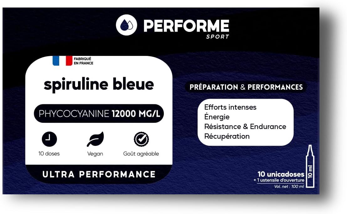Ultra Concentrated Phycocyanin at 12,000mg/L - Blue Spirulina for Athletes - Increases Perf, Endurance and Accelerates Recovery - 10 Day Cure - 100% Natural - Made in France Performe - Image 6