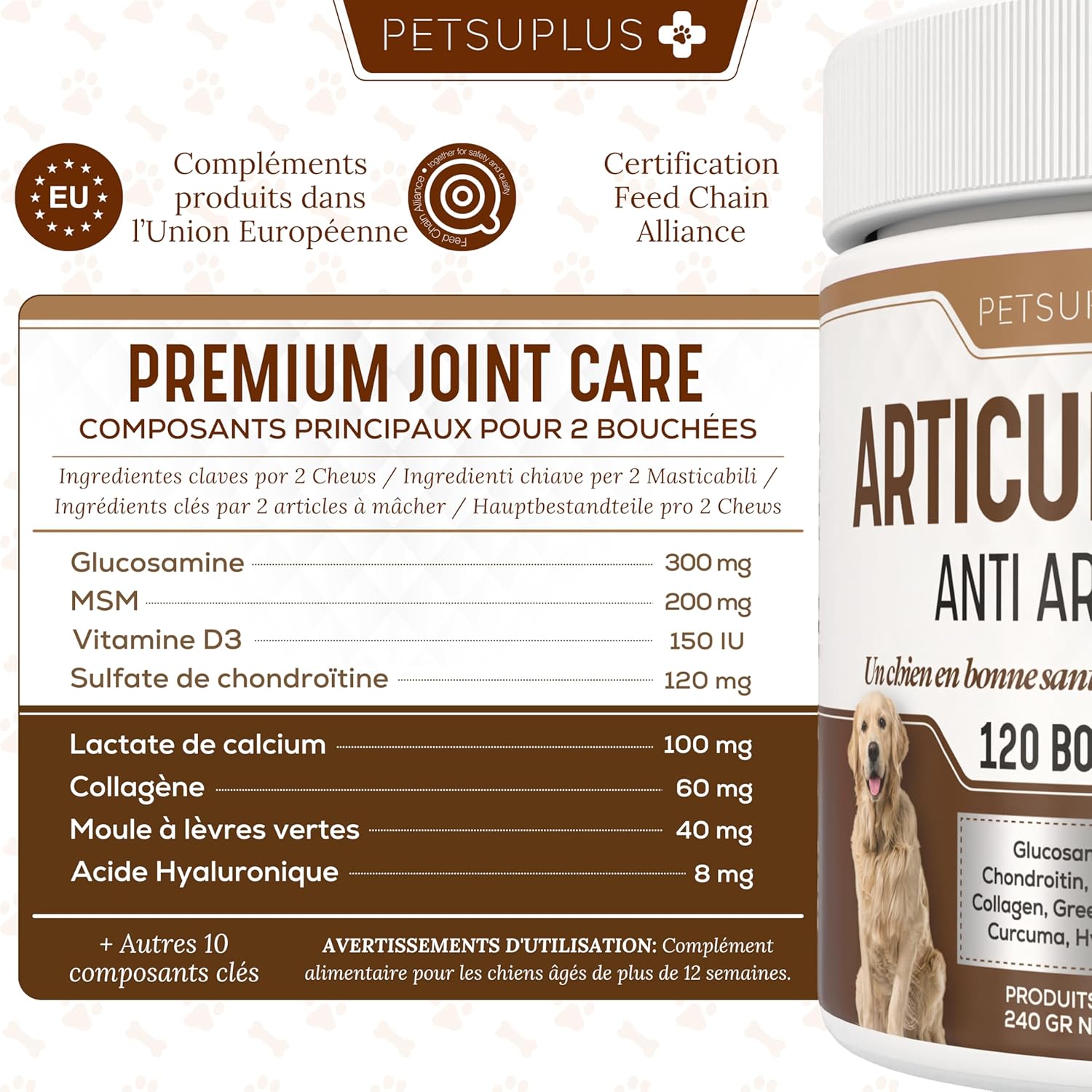Dog Joint Treatment Supplement - Dog Joint Treatment - Green Dog Mussel, Chondroitin, Glucosamine, MSM, Collagen, Hyaluronic Acid - Anti Osteoarthritis - 120 Tablets - Image 6