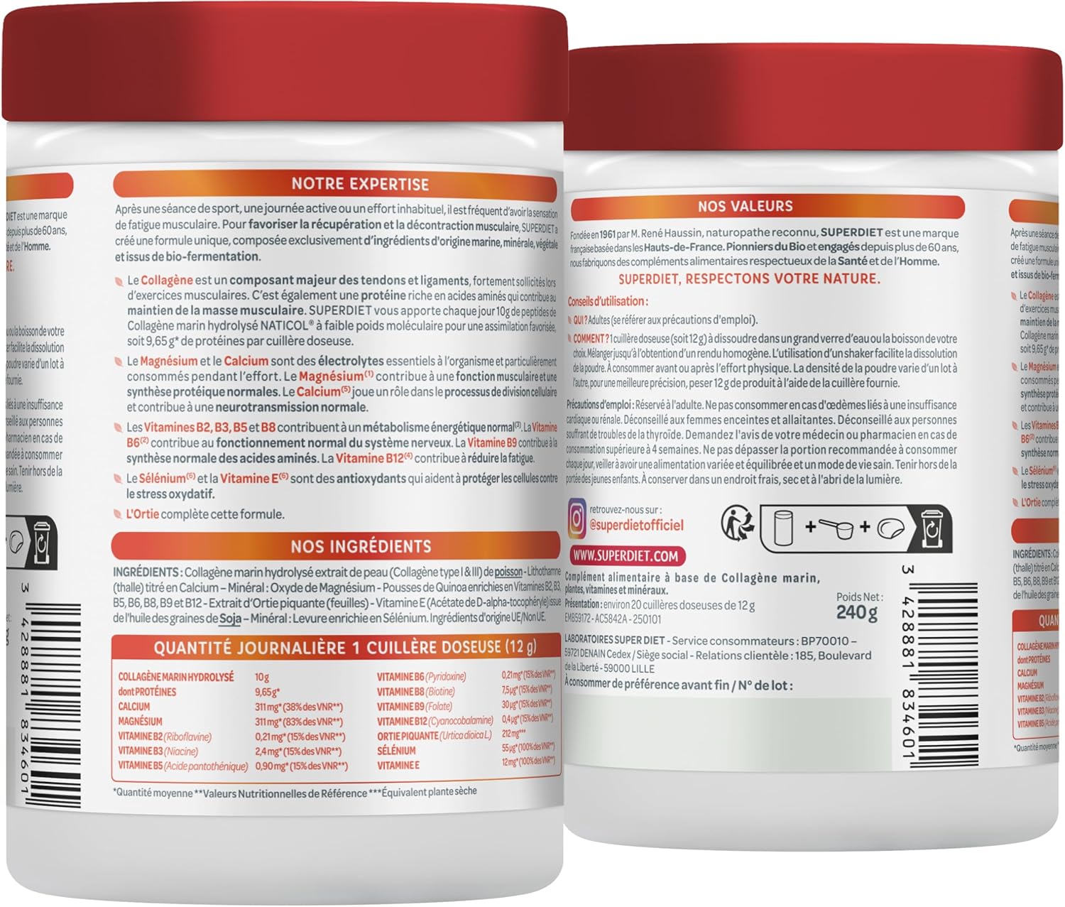 SUPERDIET - MARINE COLLAGEN - MUSCLE RECOVERY - Relaxing and relaxing - Anti-fatigue - Anti-oxidant - High in protein - Made in France - 240g - Image 3