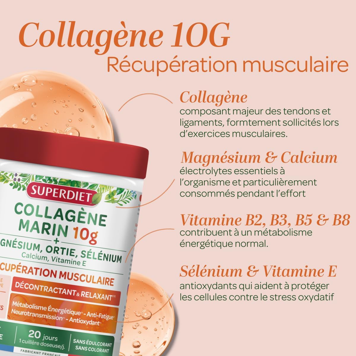 SUPERDIET - MARINE COLLAGEN - MUSCLE RECOVERY - Relaxing and relaxing - Anti-fatigue - Anti-oxidant - High in protein - Made in France - 240g - Image 4