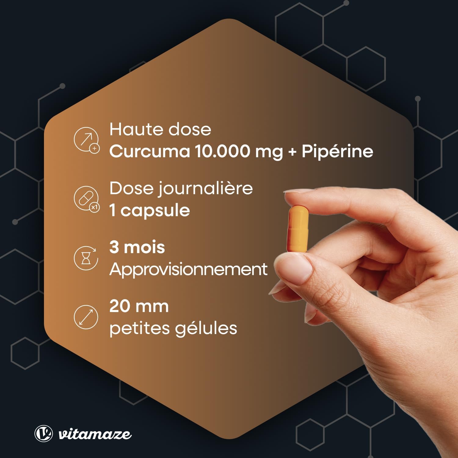 Turmeric 10,000 mg High Dosed, With Piperine and Curcumin, 90 Capsules Of Dioactive Turmeric Extract, For 3 Months, Food Supplement Without Additives, Made in Europe, Vitamaze - Image 3