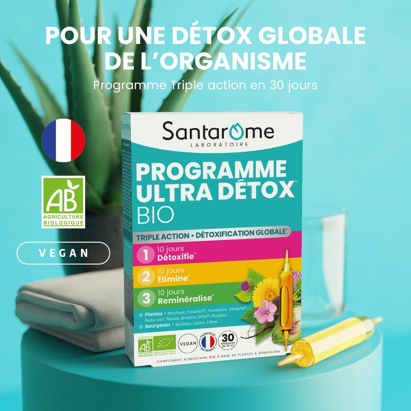 Santarome Bio - Organic Ultra Detox Program | Detox Food Supplement | Detoxes, Eliminates, Remineralizes - Organic Herbal - Artichoke, Black Radish, Burdock | 1 Month Cure | Vegan | Made In France - Image 3