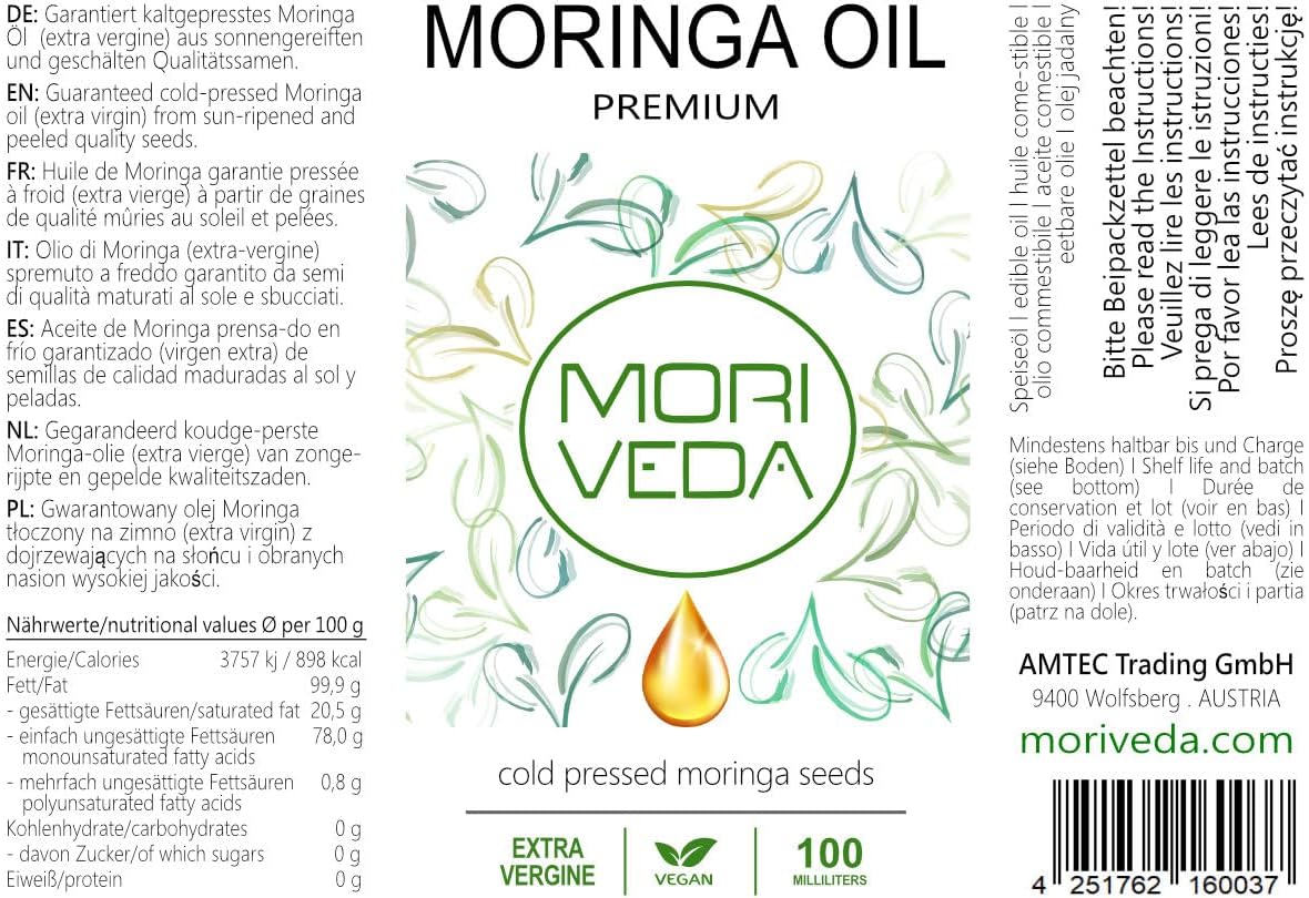 MoriVeda Moringa Oil Premium 100ml Natural Cold Pressed Oil for Skin, Hair & Cooking Rich in Vitamins, Unsaturated Fatty Acids and Antioxidants - Image 8