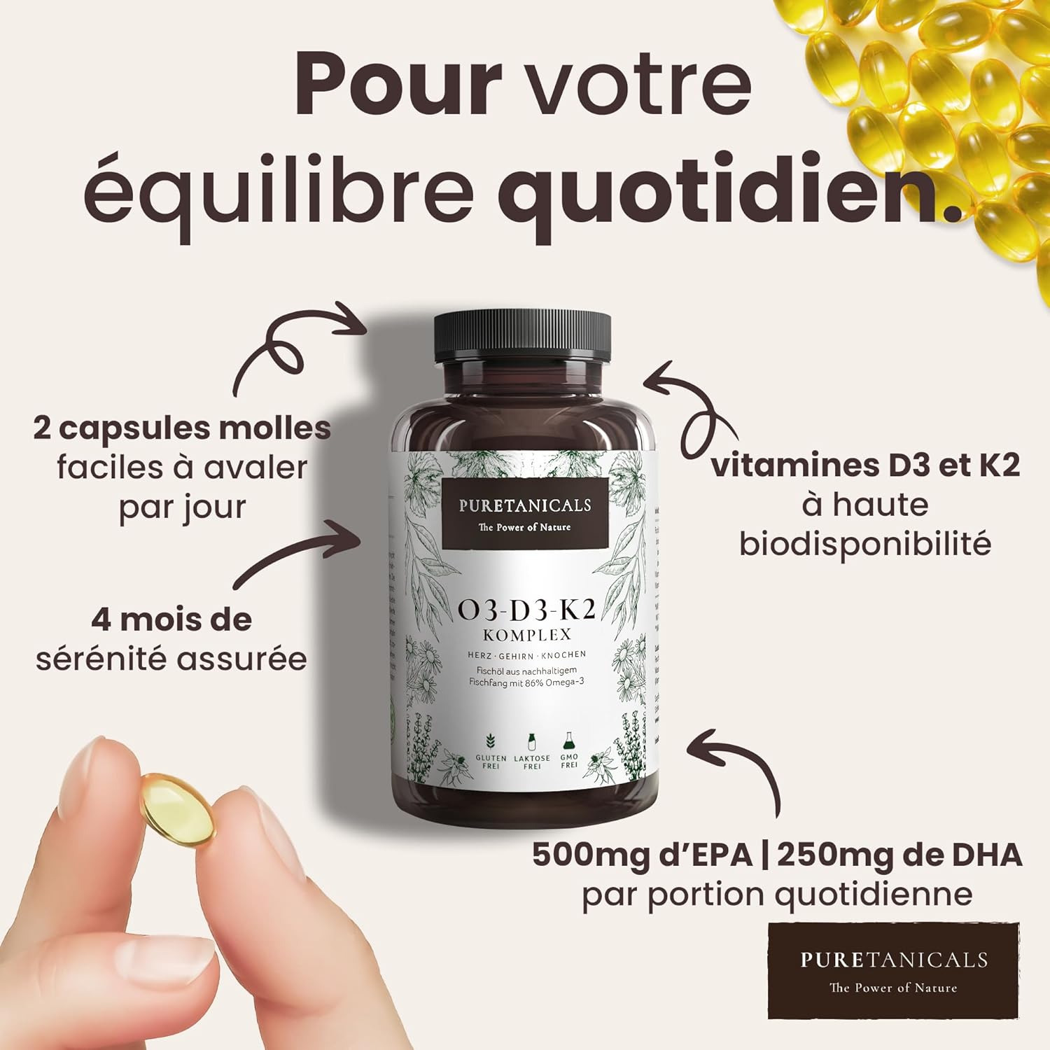 Omega 3 + Vitamin D3 + K2 MK7 All-Trans - Premium Essentials O3-D3-K2 High Dosage Complex - Fish Oil with EPA & DHA Fatty Acids, Vit D3 K2 | Omega3 Drops | 240 Capsules - Image 5