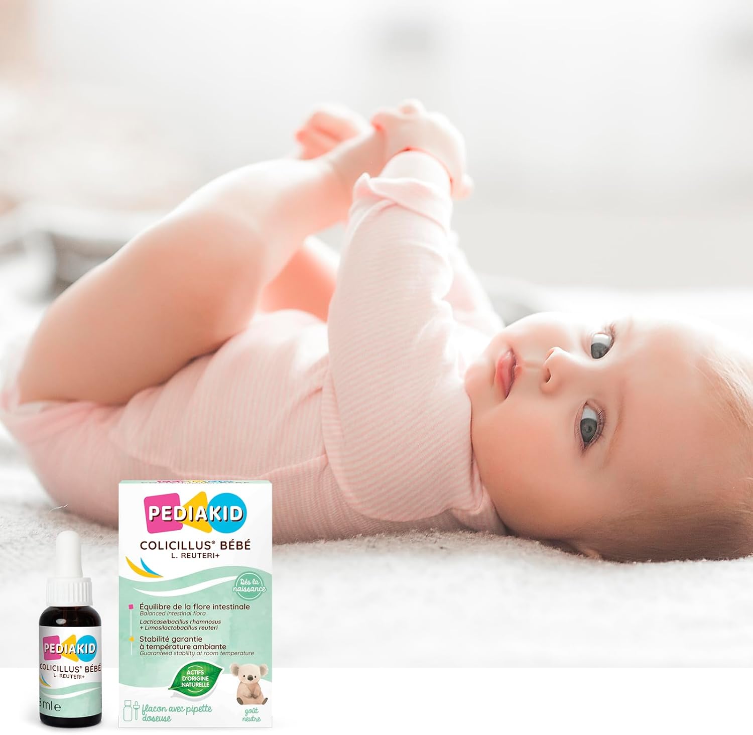 PEDIAKID - Baby Colicillus - Lactobacillus GG & Reuteri Probiotics - 1 Billion CFU per intake - Reduces abdominal contractions - Lactose free - Taste neutral - From birth - 10ml bottle - Image 5
