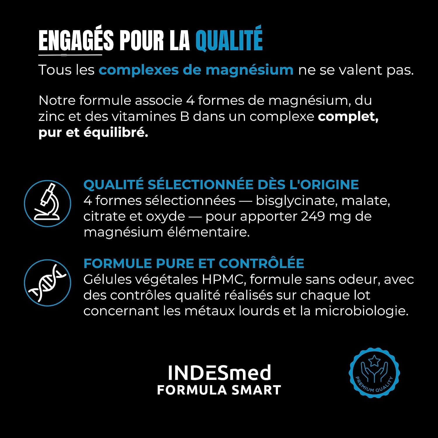 Magnésium Complex - Bisglicinate, Citrate, Malate, Oxyde avec Vitamines B5, B6, B12 & Zinc | Fatigue, Stress & Douleurs Musculaires | Haute Absorption | 120 Gélules Végan | INDESmed FORMULA SMART - Image 8