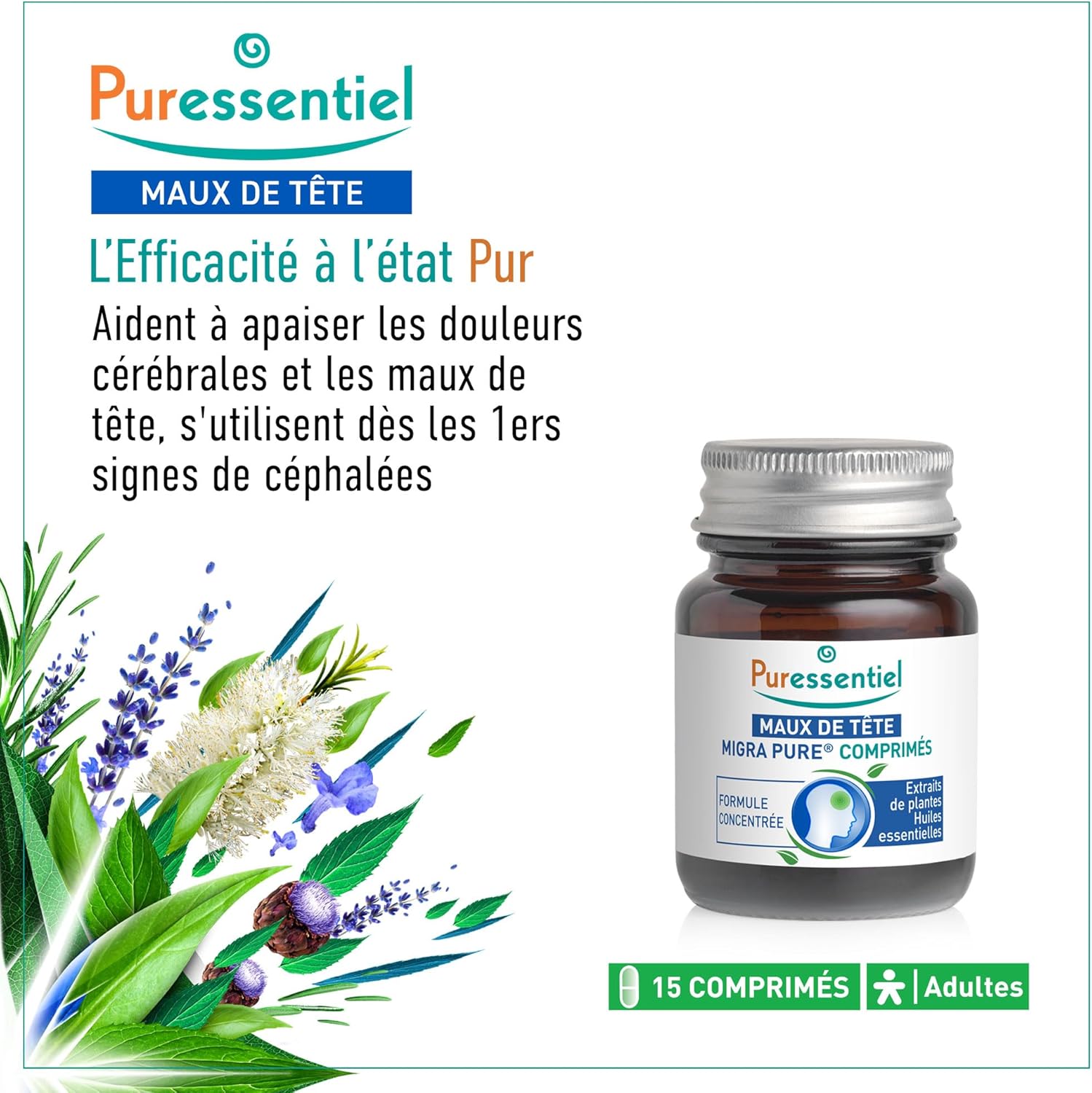 Puressentiel – Migra Pure Tablets – Essential Oils, Plant Extracts, Vitamin & Marine Magnesium – Natural and Concentrated Formula - Relieves Headaches -Dietary Supplements - x15 - Image 3