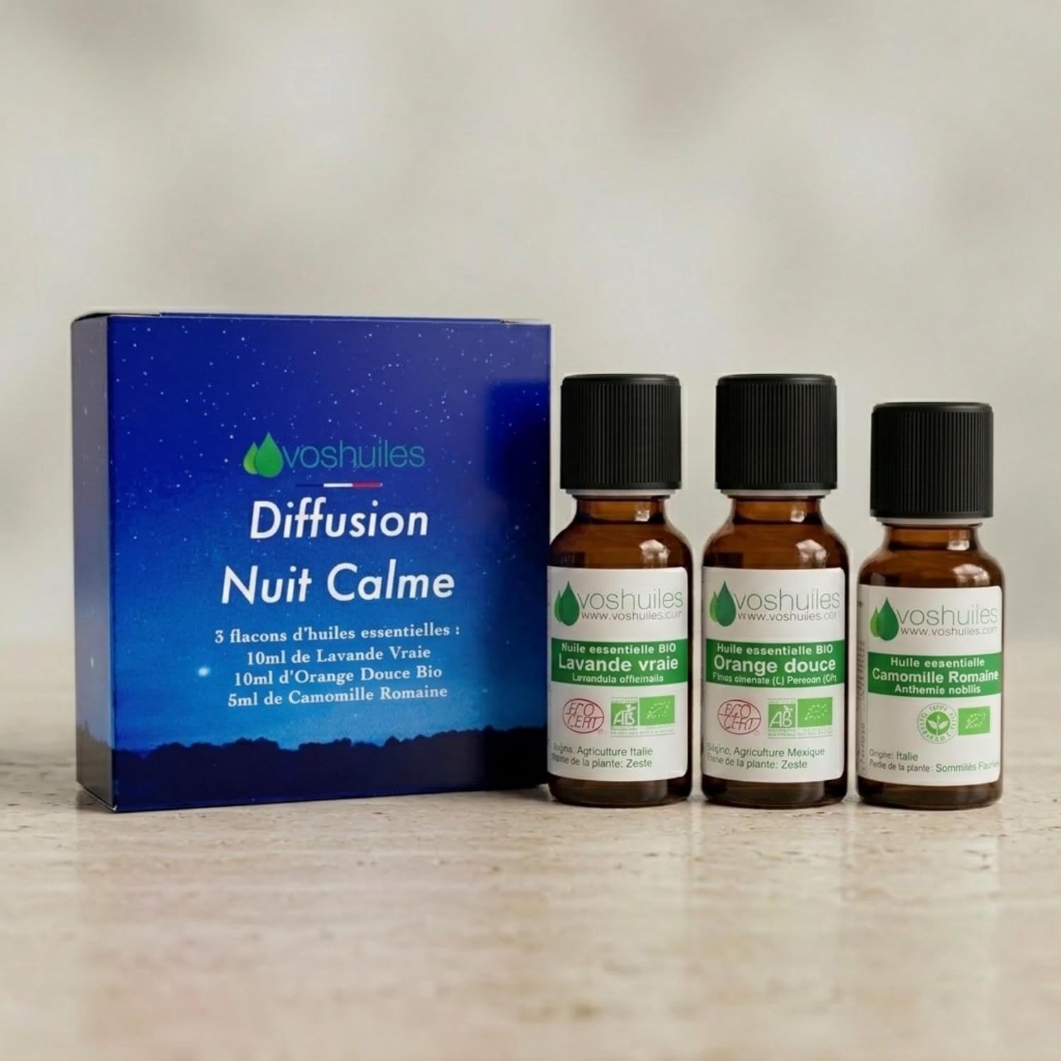 VOSHUILES - Calm Night Diffusion Kit - 2 x 10 ml, 1 x 5 ml - 3 Essential Oils - Real Lavender Sweet Orange and Roman Chamomile - Relaxation and Repairing Sleep - Image 3