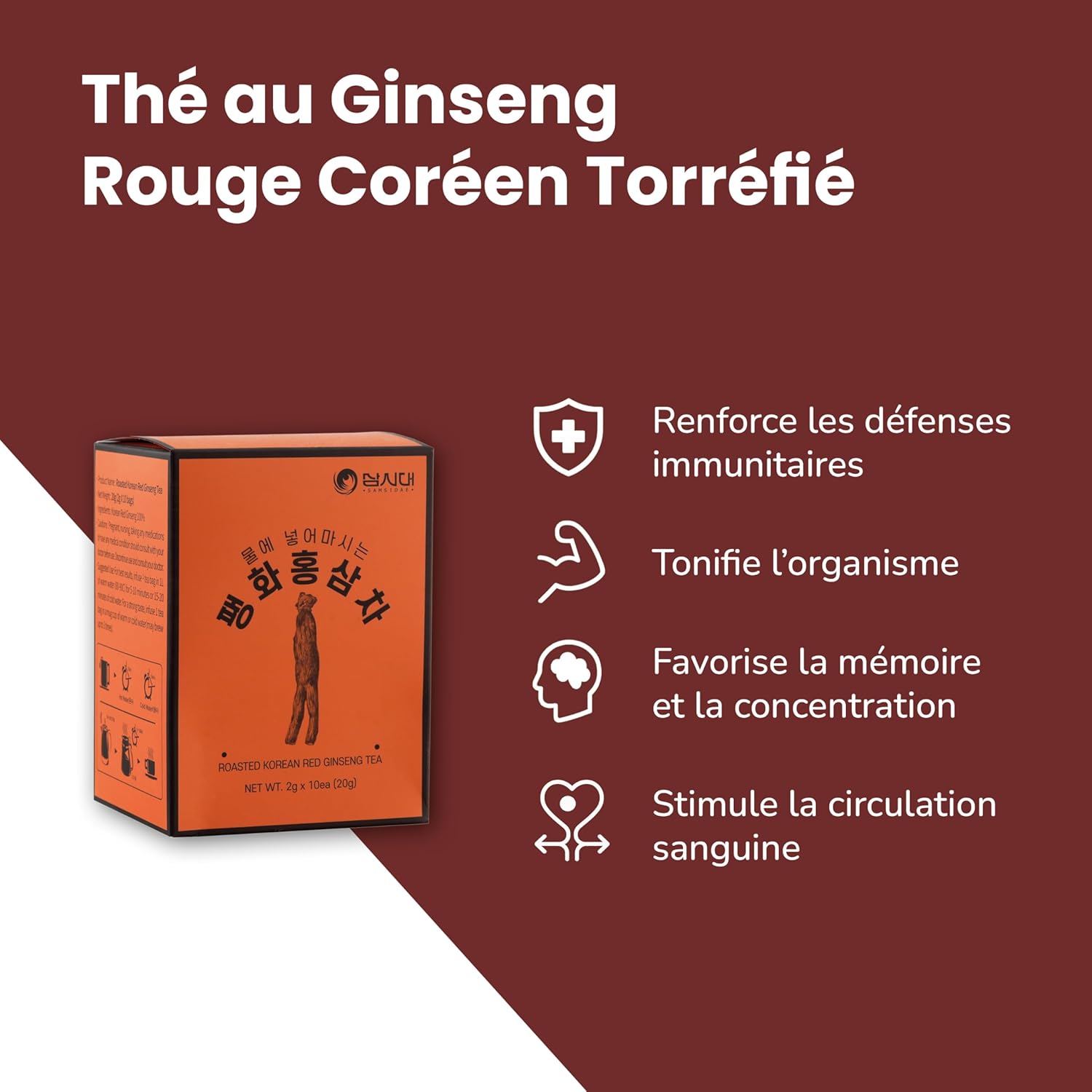 SAMSIDAE - Korean Red Ginseng Tea, Energy, Memory & Immunity, Infuse Hot or Cold, 6 Year Roots, Superior Quality, Box of 10 Bags - Image 3