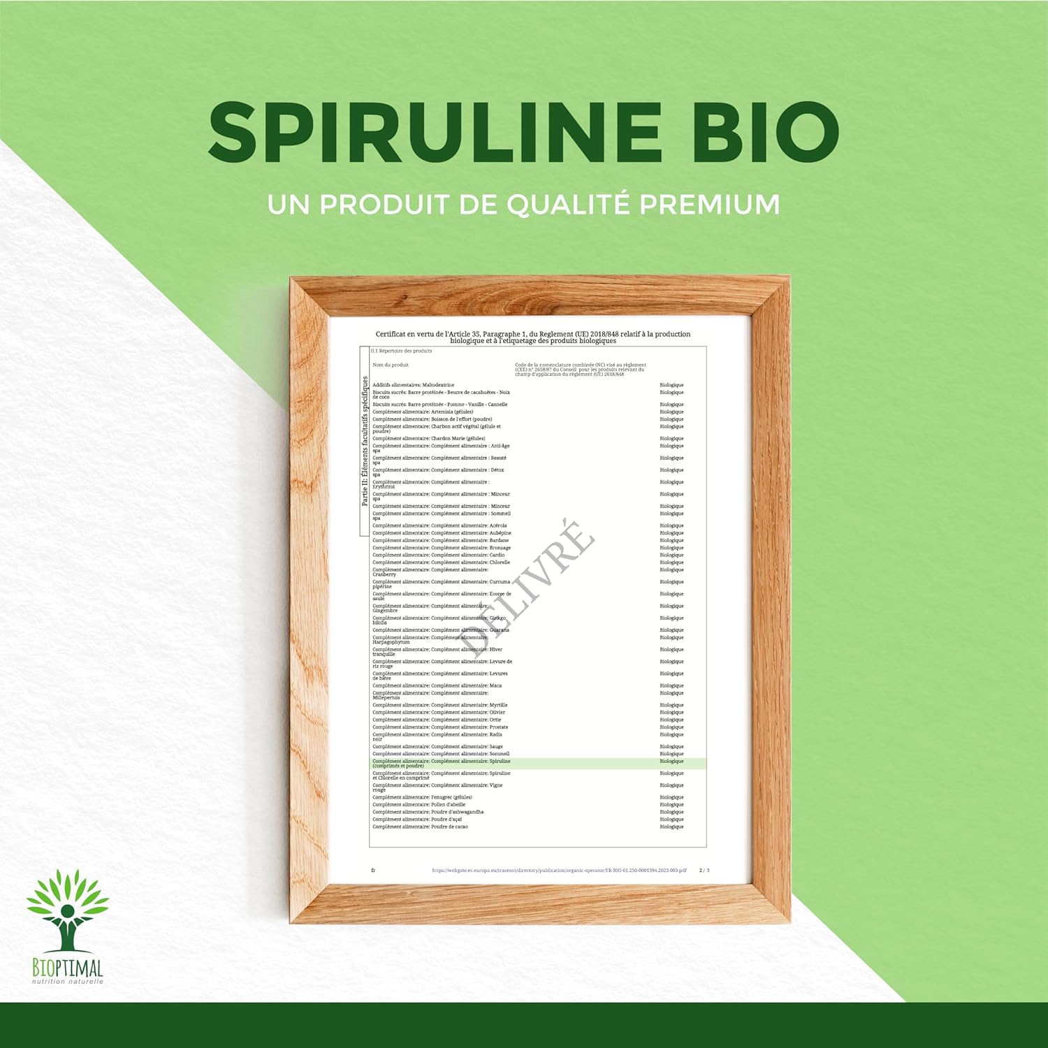 Organic Spirulina - 65% Proteins 14% BCAA 17% Phycocyanin Iron - Energy Sport Immunity - 100% Pure Spirulina Powder - Bioptimal French Brand - Packaged in France - Ecocert Certified - 300g - Image 9