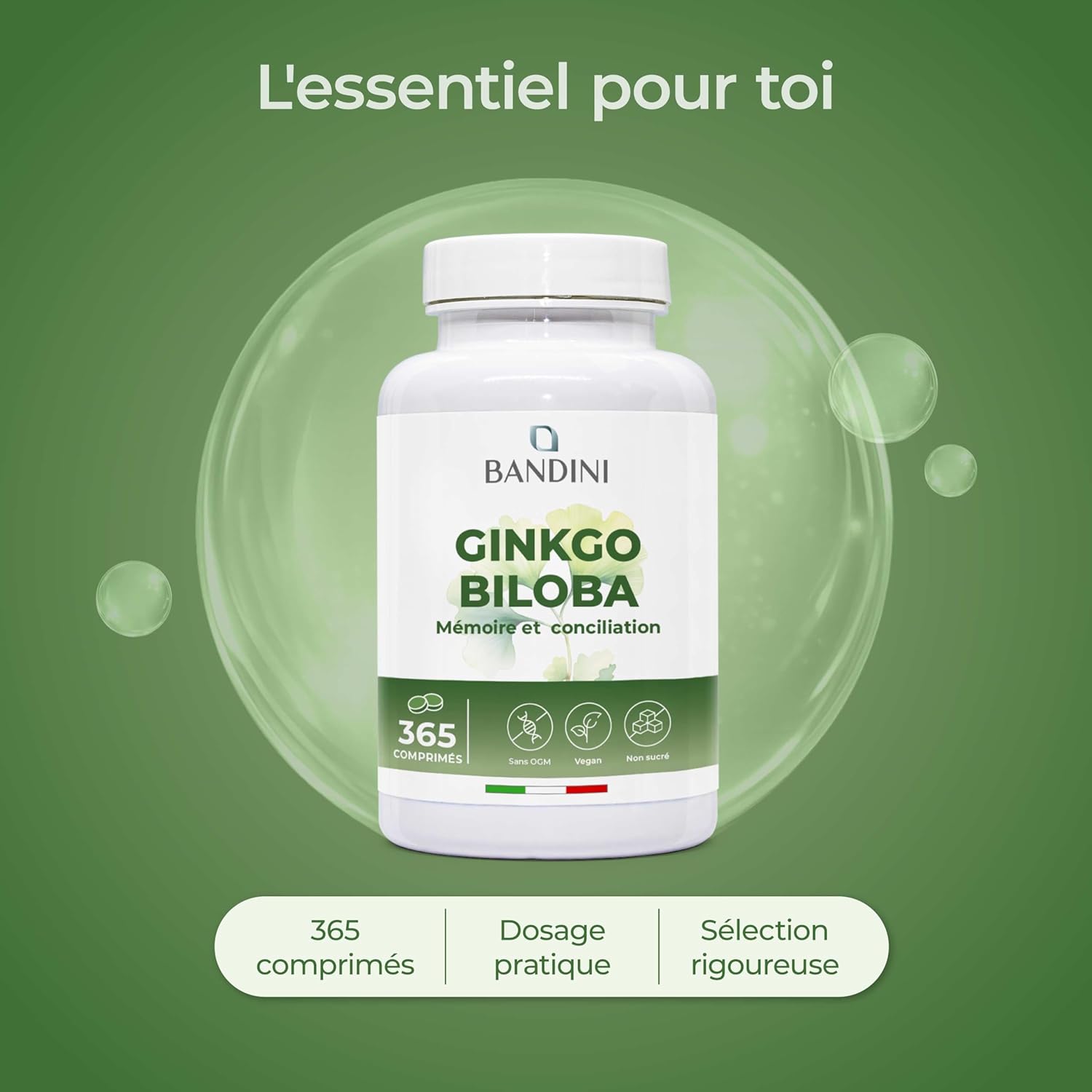 Bandini Ginkgo Biloba 6000mg 365 Tablets (1 year) 50:1 Pure Ginko Biloba Extract with Flavones Glycosides and Terpenes Lactones, High Dose Dietary Supplement, Nootropic, Non-GMO, 100% Vegan - Image 5