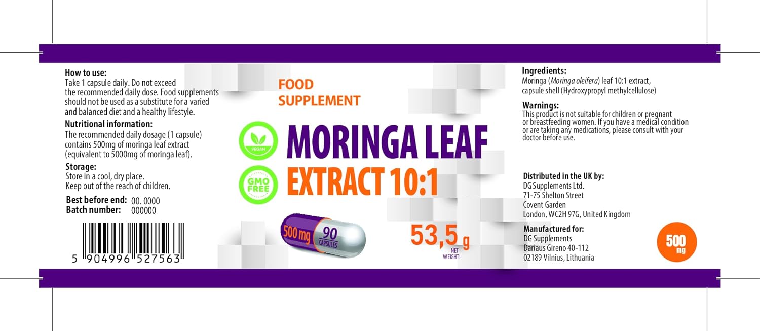 Hepatica Moringa Leaf (Moringa Oleifera) 5,000 mg Equivalent | Extract 10:1 500 mg | 90 Vegan Capsules | GMP & Independent Lab - Image 3