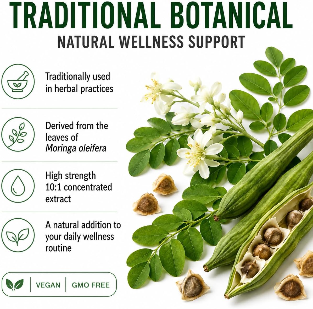 Hepatica Moringa Leaf (Moringa Oleifera) 5,000 mg Equivalent | Extract 10:1 500 mg | 90 Vegan Capsules | GMP & Independent Lab - Image 5