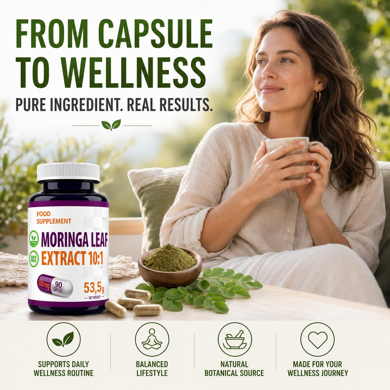Hepatica Moringa Leaf (Moringa Oleifera) 5,000 mg Equivalent | Extract 10:1 500 mg | 90 Vegan Capsules | GMP & Independent Lab - Image 8