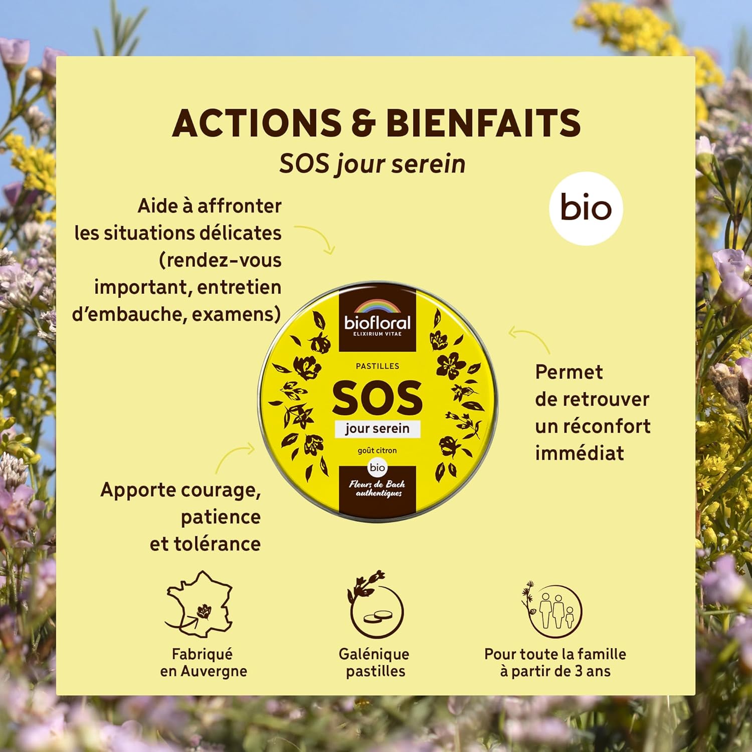 BIOFLORAL - SOS Secours Jour Serein BIO - 165 Lozenges - Emotional Support - Authentic Bach Flowers - Alcohol Free - Image 3