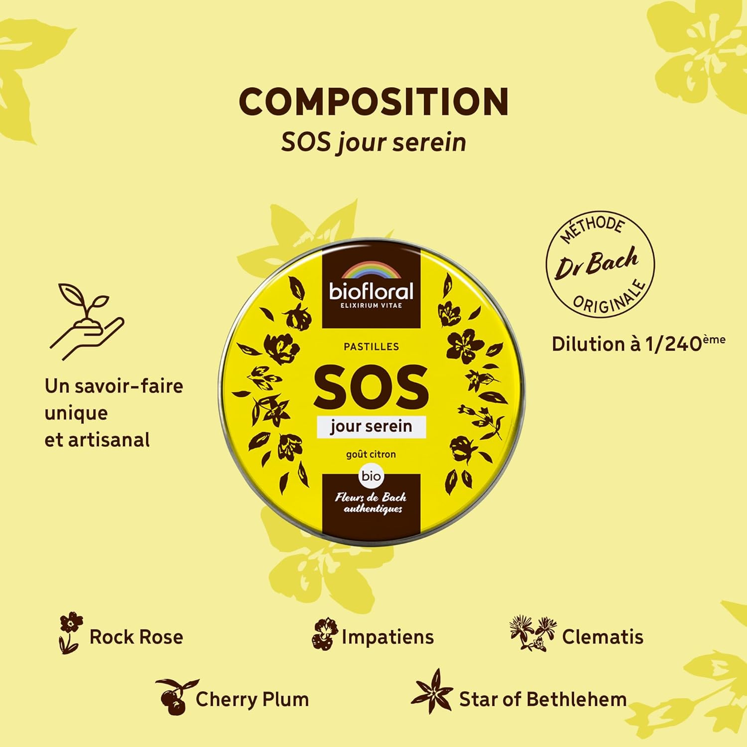 BIOFLORAL - SOS Secours Jour Serein BIO - 165 Lozenges - Emotional Support - Authentic Bach Flowers - Alcohol Free - Image 4