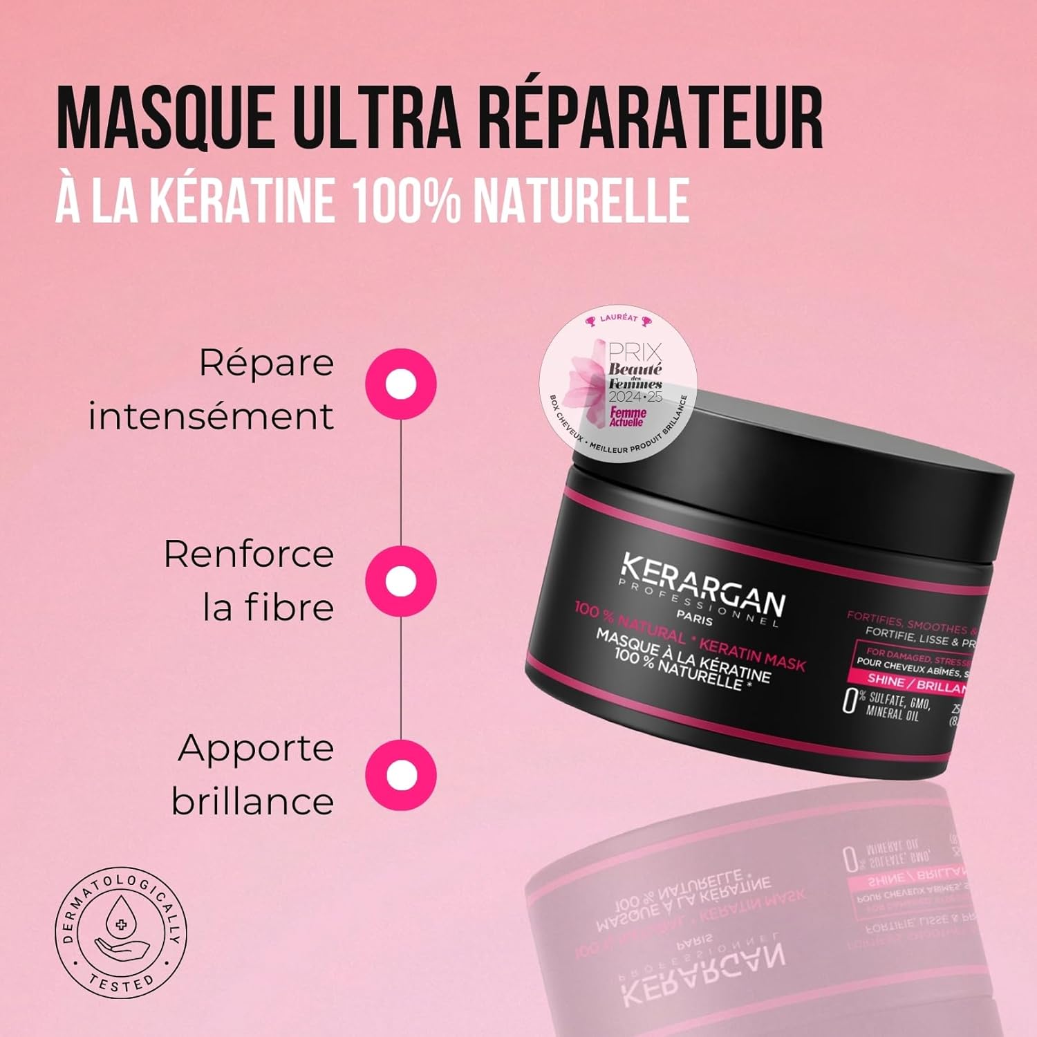 Kerargan - Ultra Repair Keratin Hair Mask for Damaged and Stressed Hair - Fortifies, smoothes and protects - Sulphate, GMO, Mineral Oil - 250ml - Image 3