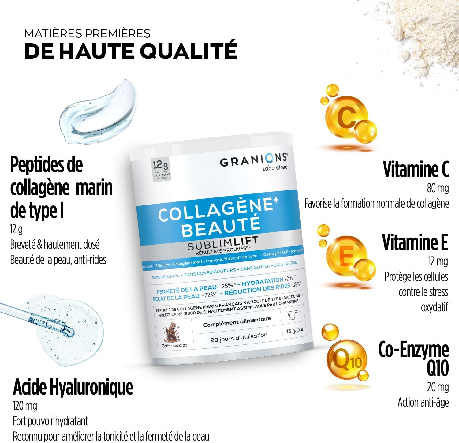 SUBLIMLIFT GRANIONS Marine Beauty Collagen 12 g Daily Hyaluronic Acid + Coenzyme Q10 + Vitamin C | Antioxidants, Anti-Aging and Beauty Skin - Chocolate Flavour -300 g - Image 7