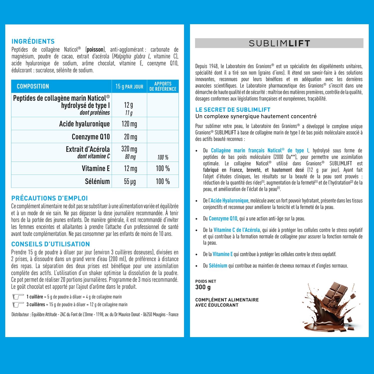 SUBLIMLIFT GRANIONS Marine Beauty Collagen 12 g Daily Hyaluronic Acid + Coenzyme Q10 + Vitamin C | Antioxidants, Anti-Aging and Beauty Skin - Chocolate Flavour -300 g - Image 9