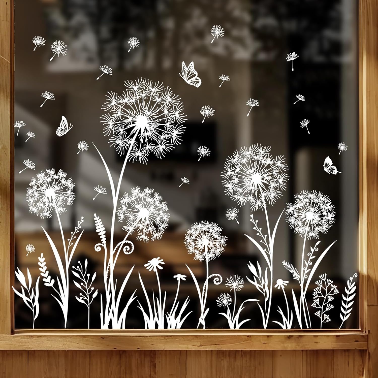 Tanlaby White Dandelion Window Stickers Flowers Butterflies Anti-Collision Spring Summer Window Sticker for Bedroom Living Room Kitchen Shop Showcase Decoration - Image 3
