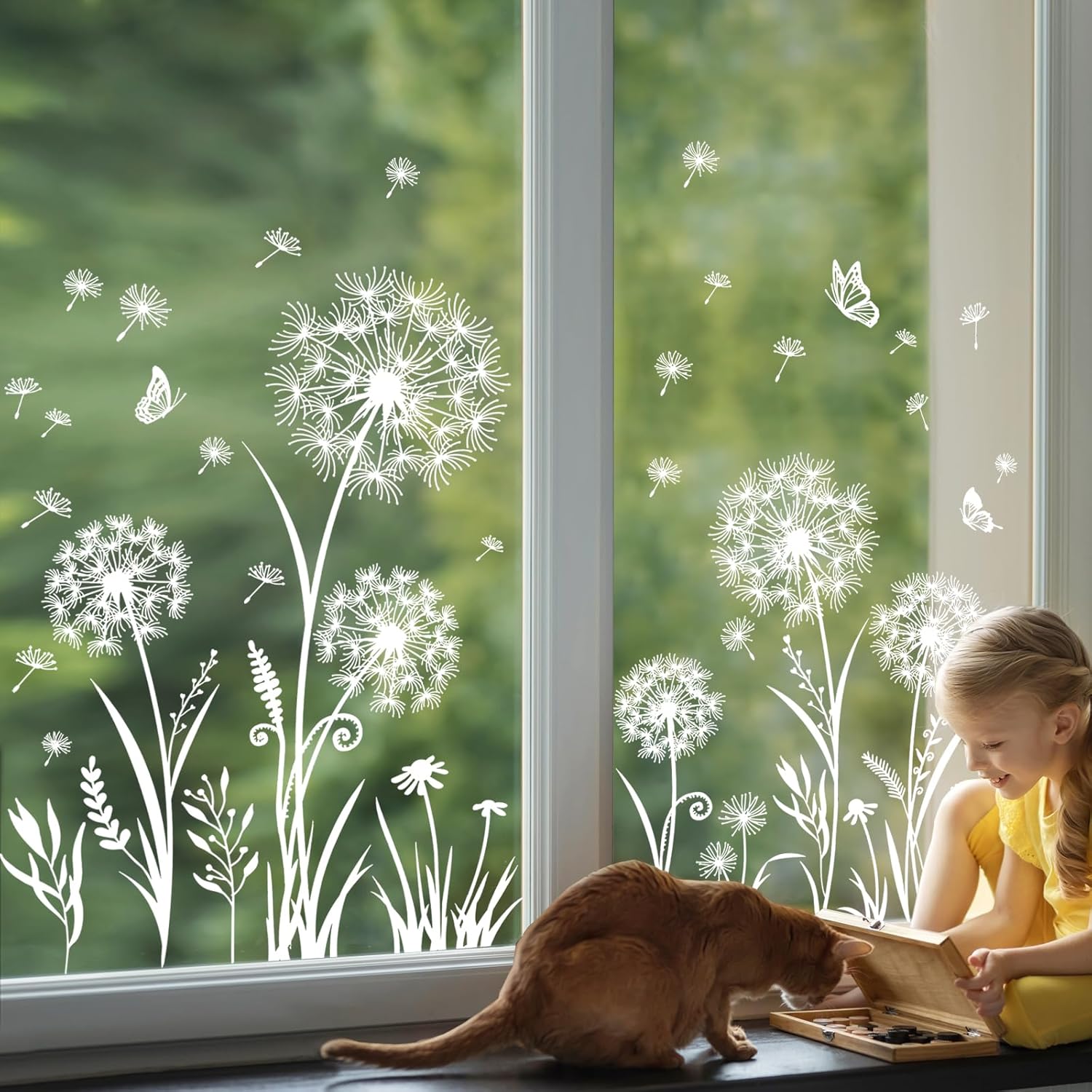 Tanlaby White Dandelion Window Stickers Flowers Butterflies Anti-Collision Spring Summer Window Sticker for Bedroom Living Room Kitchen Shop Showcase Decoration - Image 5
