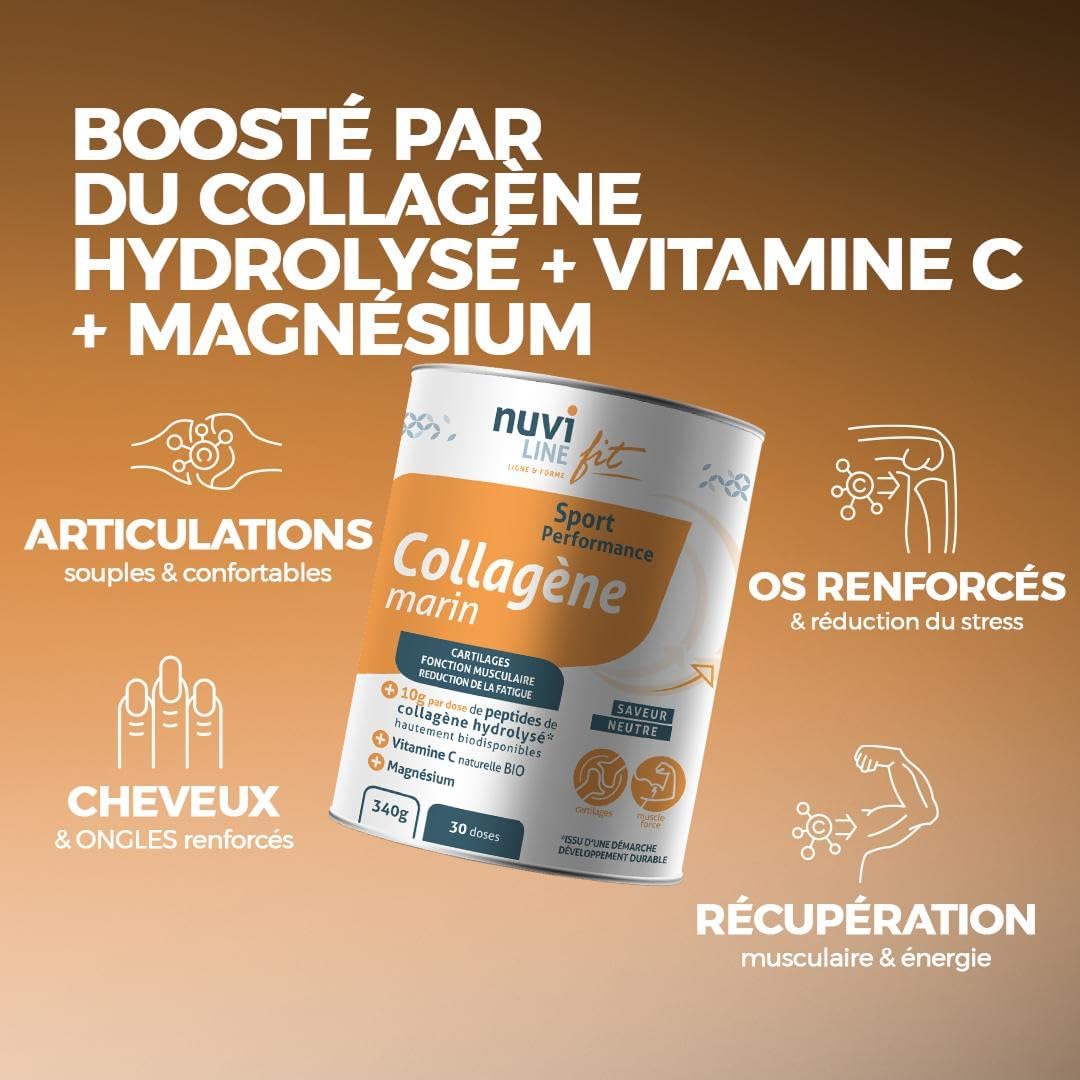 Nuviline Fit - Marine Sport Collagen - Hydrolyzed Collagen Powder - Organic Vitamin C + Magnesium - Muscle & Fatigue - Pre/Post Workout - Premium Quality - Made in France - 340 g (30 Doses) - Image 4