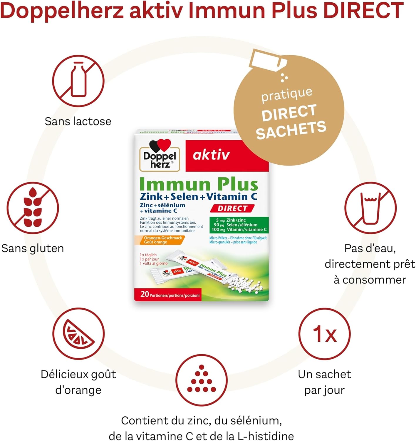 Doppelherz Immun Plus Direct - Zinc, Selenium and Vitamin C Contribute to Normal Immune System Function - 20 Bags - Image 3
