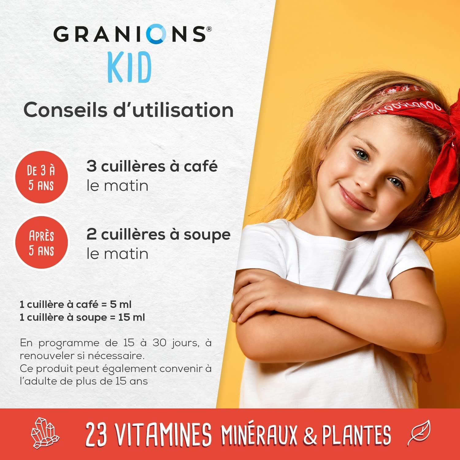 GRANIONS KID 23 VITAMINS AND OLIGOELEMENTS - Vitamins + Magnesium + Zinc + Beta Carotene + Calcium - Good Functioning of the Body - Tutti Frutti Flavour - For Ages 3 Years Aged - 200 ml - Made in France - Image 4