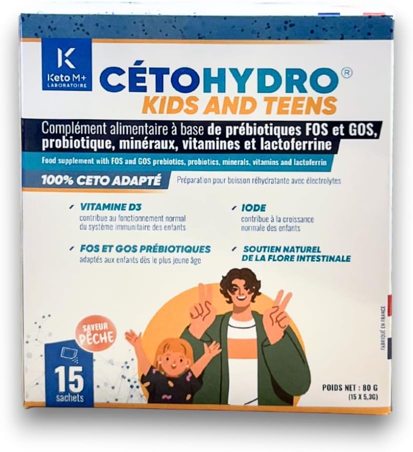 CETOHYDROKIDS Hydration & Immunity for Children - Sugar Free - Electrolytes, Probiotics & Lactoferrin - Peach Flavour - 15 Sachets - Image 2