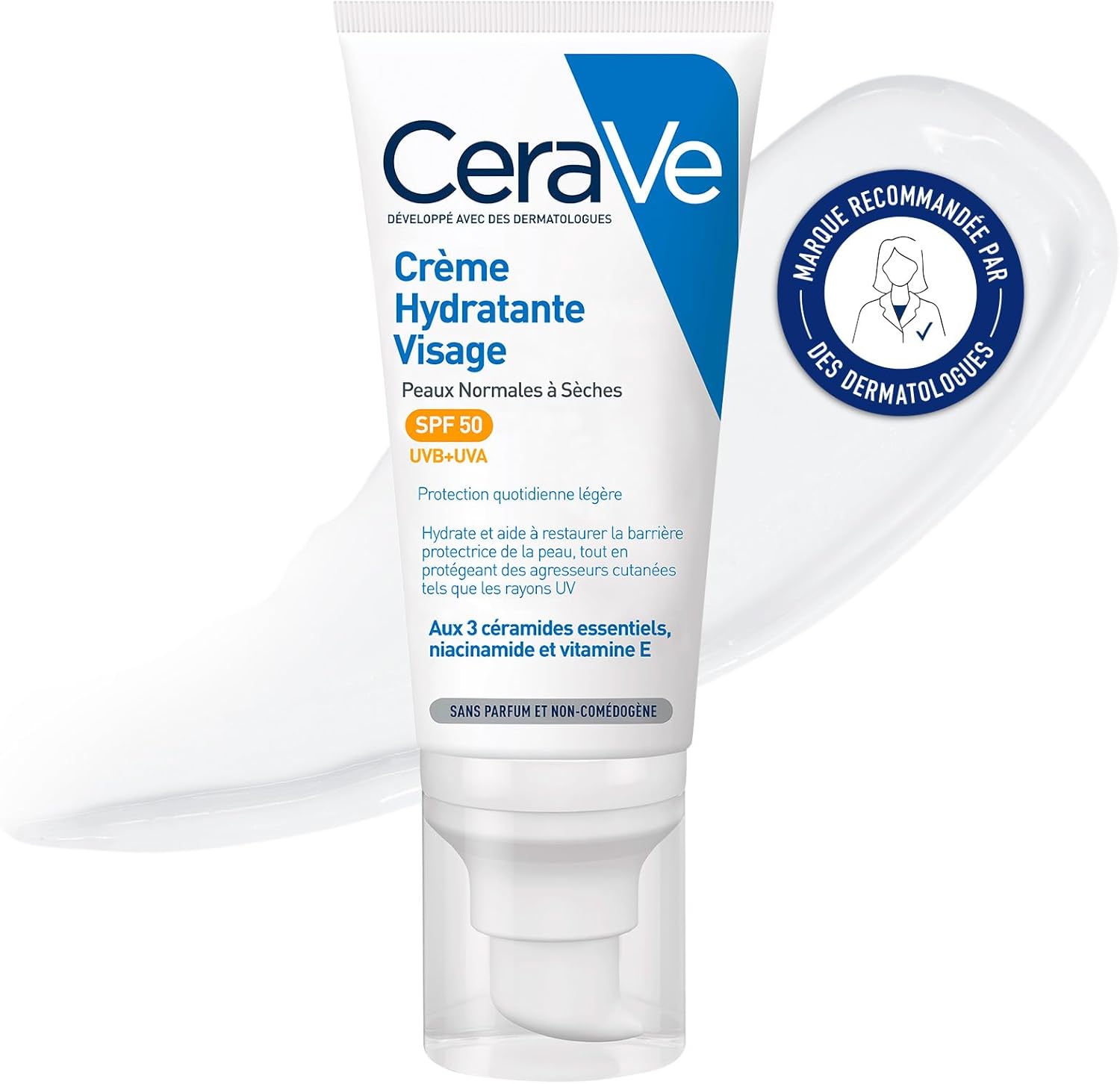 CeraVe Crème hydratante Visage SPF50, 52ml, Soin Visage à l'Acide Hyaluronique pour les Peaux Normales à Sèches, Hydrate et Protège - Image 2