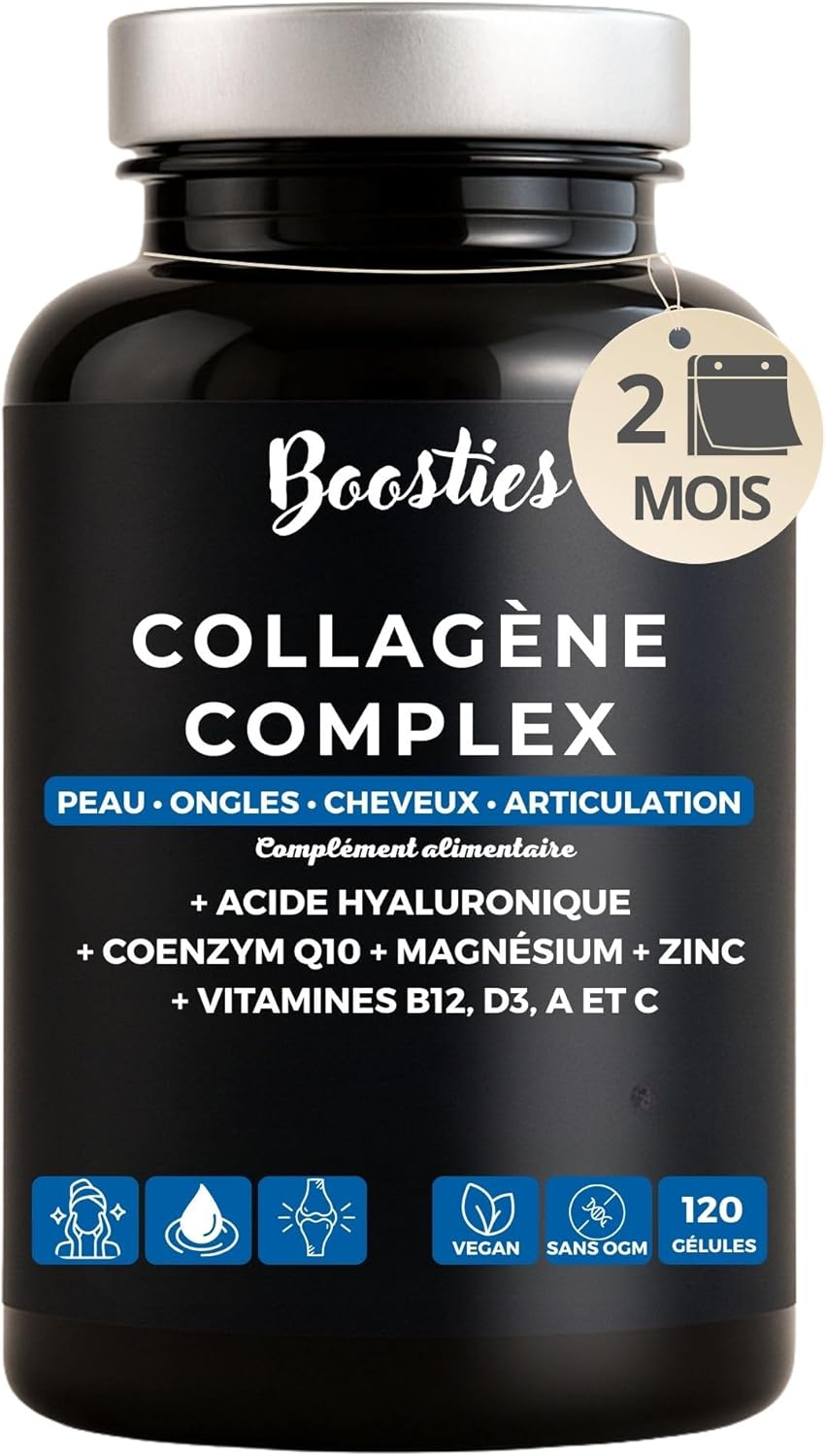 Collagen Complex - Hydrolyzed Marine Collagen Type 1 Aquacol Patented + Hyaluronic Acid + Q10 + Magnesium + Zinc + Vitamins A C D3 B12 - Skin, Hair, Nails, Joints - 120 Capsules - Image 2