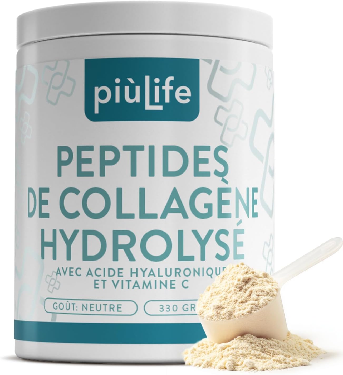 Collagen & Hyaluronic Acid 330g With PiùLife Vitamin C, Hydrolyzed Collagen Peptide Powder Type 1, Supplement For Skin, Hair, Nails, Joints, Bovine Collagen Flavorless - Image 2