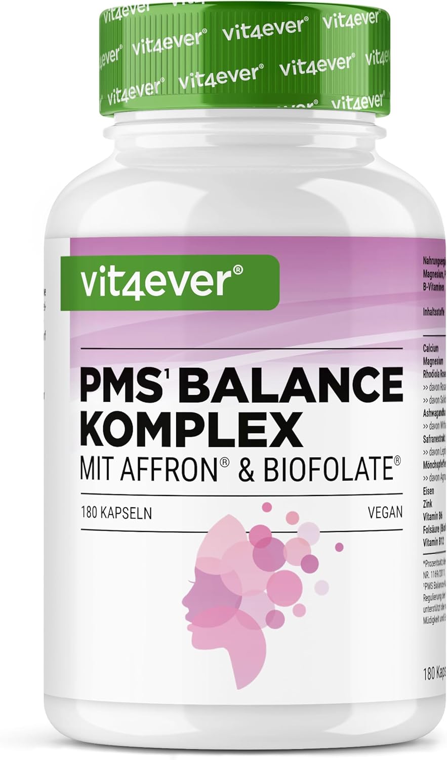 Complexe PMS – 180 gélules véganes – avec extrait de safran Affron®, acide folique Biofolate®, gattilier, ashwagandha – rhodiola rosea, calcium, magnésium, fer, zinc, vitamines B6 et B1 - Image 2