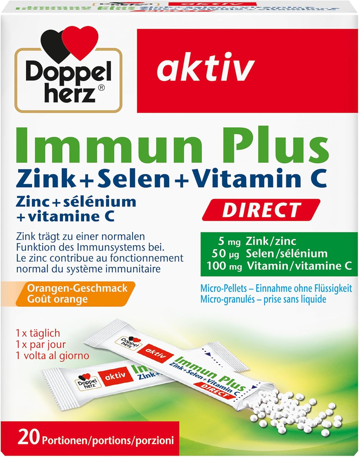 Doppelherz Immun Plus Direct - Zinc, Selenium and Vitamin C Contribute to Normal Immune System Function - 20 Bags - Image 2